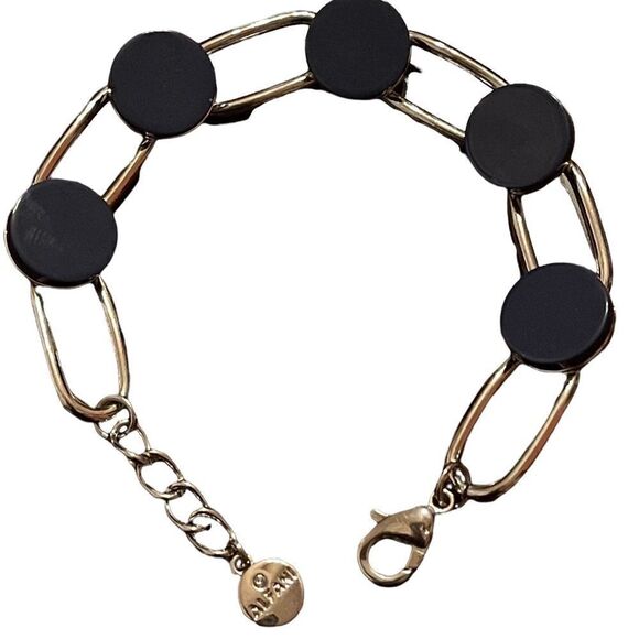 Alfani silver tone and blue round flat bead bracelet - Picture 1 of 5